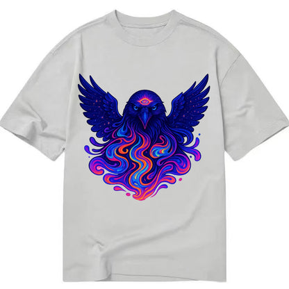 Mysterious raven with feathers showing future visions in neon colors, wings - Classic T-shirt - Grey