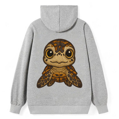 Baby Hawksbill Turtle - amber and brown shell pattern, curious golden - Classic Pullover Hoodie - Grey
