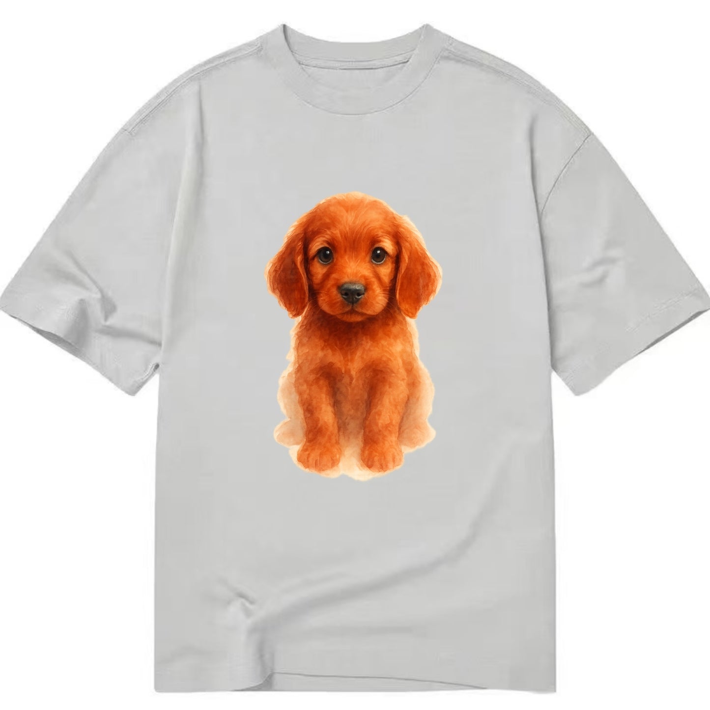 Baby Irish Setter Puppy - mahogany red coat, feathered ears, friendly eyes, - Classic T-shirt - Grey