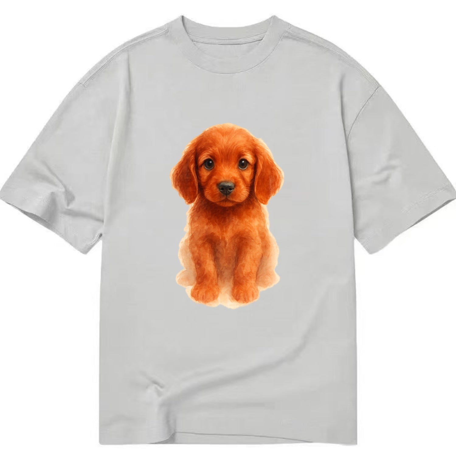 Baby Irish Setter Puppy - mahogany red coat, feathered ears, friendly eyes, - Classic T-shirt - Grey
