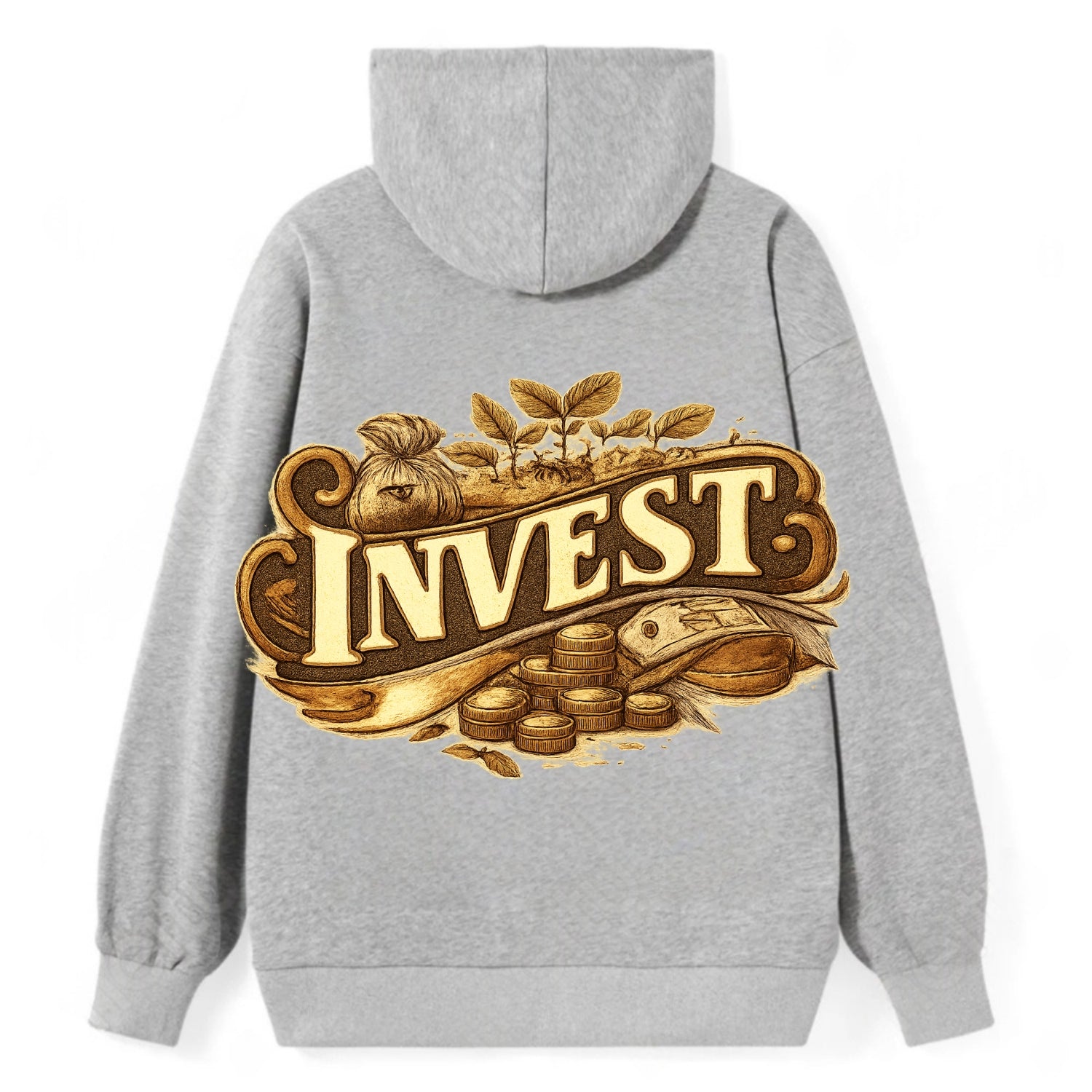 Bold typography design - "INVEST" - growing money, smart decisions - Classic Pullover Hoodie - Grey