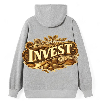 Bold typography design - "INVEST" - growing money, smart decisions - Classic Pullover Hoodie - Grey