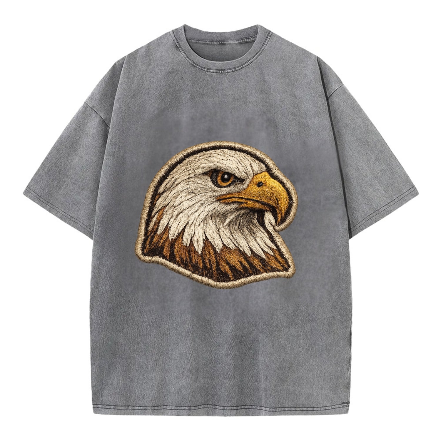 EAGLE HEAD PROFILE - majestic bald eagle in brown, white and gold , American pride - Vintage T-shirt - Grey