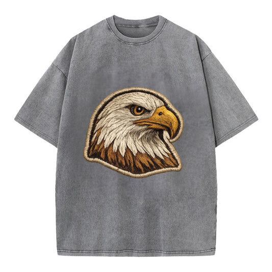 EAGLE HEAD PROFILE - majestic bald eagle in brown, white and gold , American pride - Vintage T-shirt - Grey