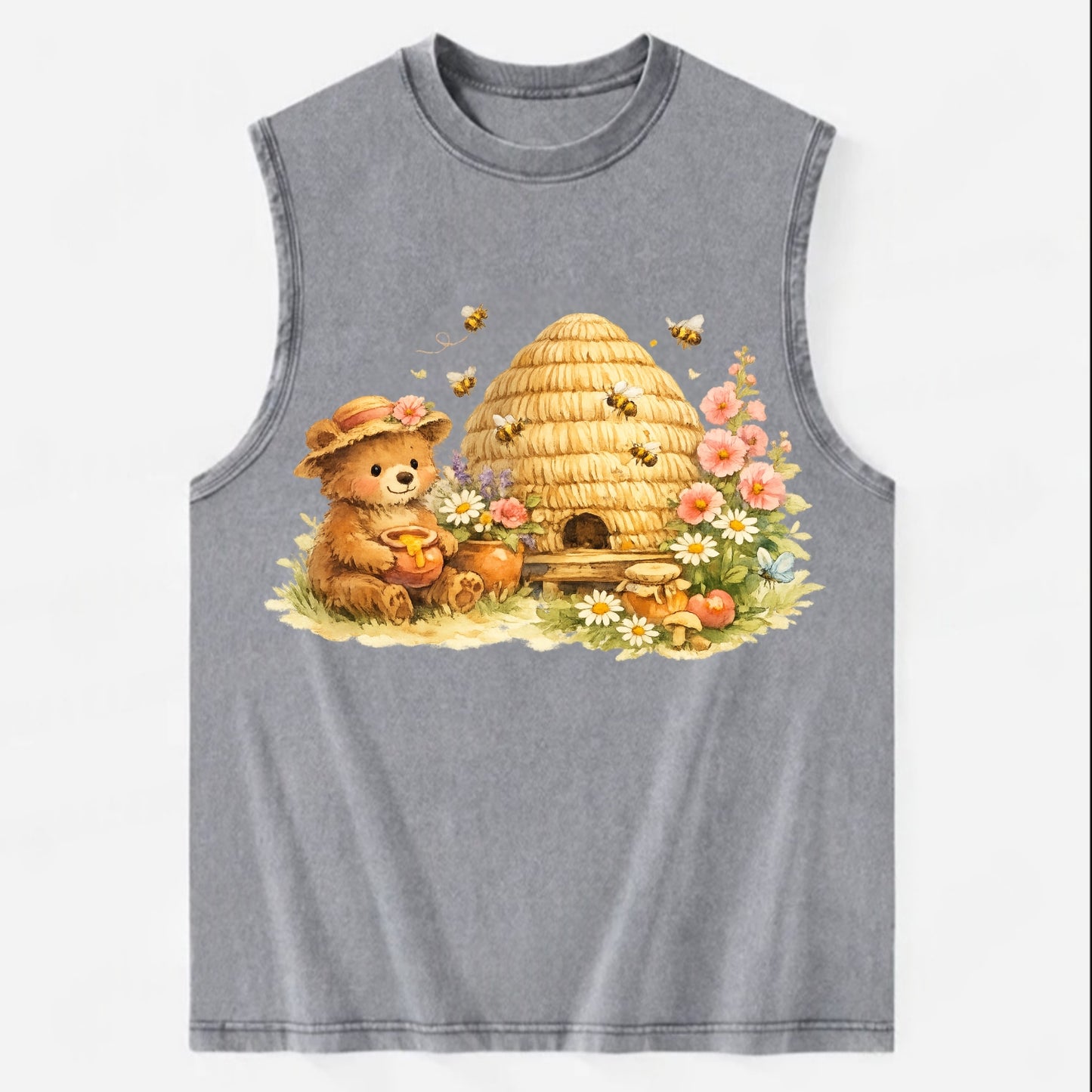 SKEP HIVE | Traditional straw beehive | Cottage garden setting | Buzzing - Vintage Washed Tank - Grey