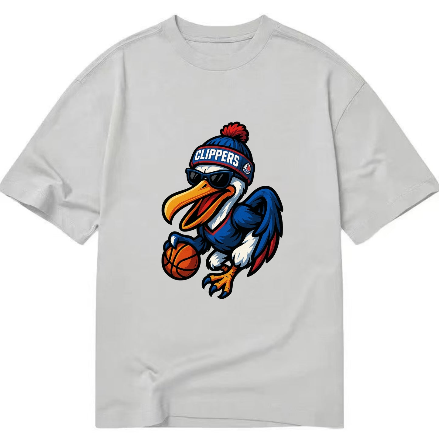 Los Angeles Pelican wearing Clippers beanie with sailboat patch and wayfarer - Classic T-shirt - Grey