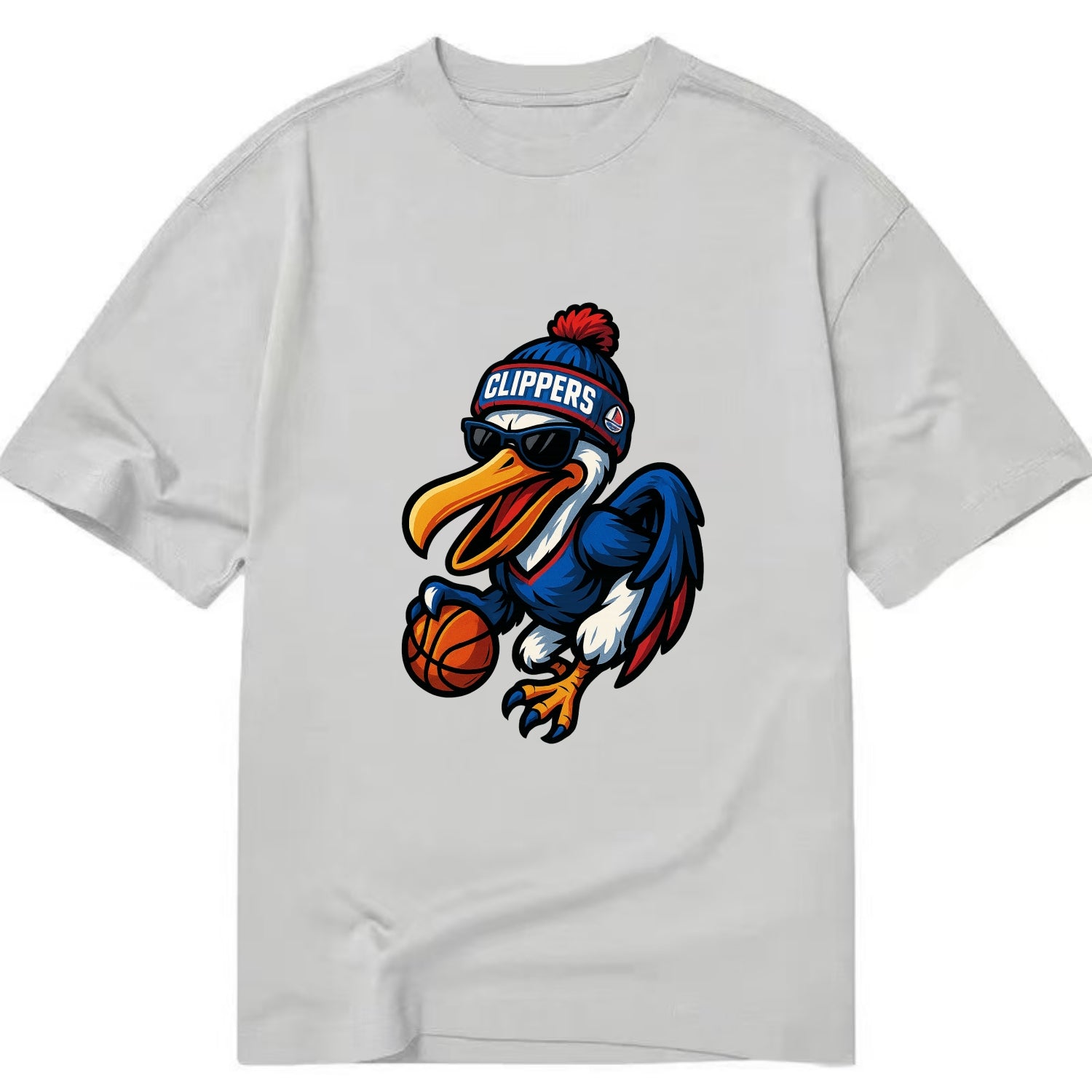 Los Angeles Pelican wearing Clippers beanie with sailboat patch and wayfarer - Classic T-shirt - Grey