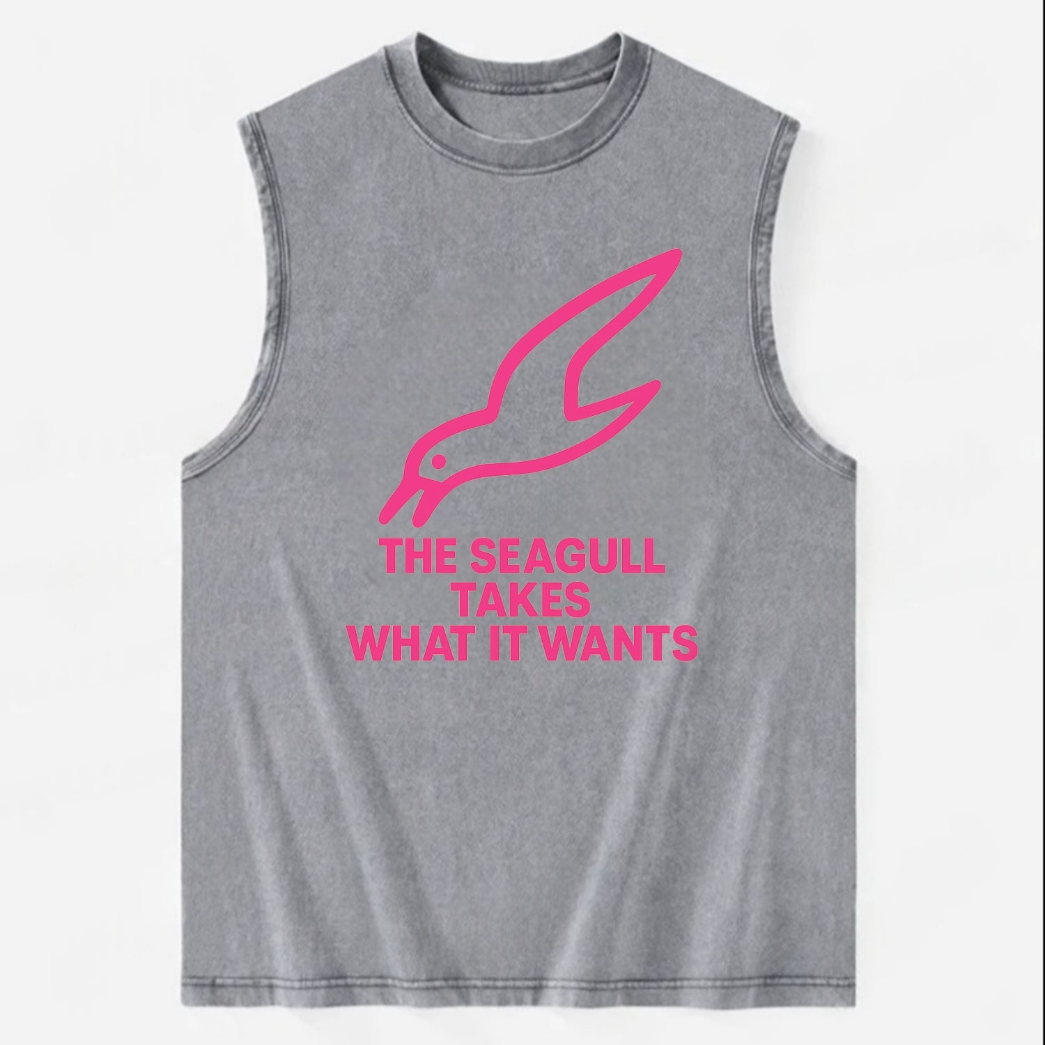 THE SEAGULL TAKES WHAT IT WANTS | Aggressive seagull diving down - Vintage Washed Tank - Grey