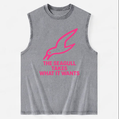 THE SEAGULL TAKES WHAT IT WANTS | Aggressive seagull diving down - Vintage Washed Tank - Grey