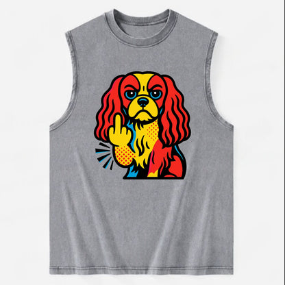 Cavalier King Charles Spaniel with long ears, regal paw giving finger - Vintage Washed Tank - Grey