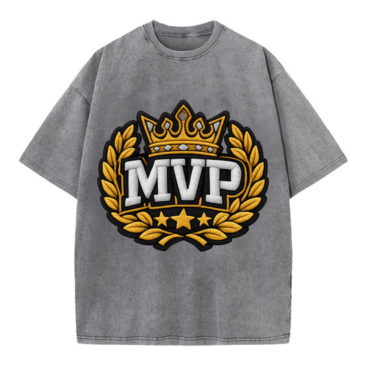 MVP CROWN - crown with laurels in gold , most valuable - Vintage T-shirt - Grey