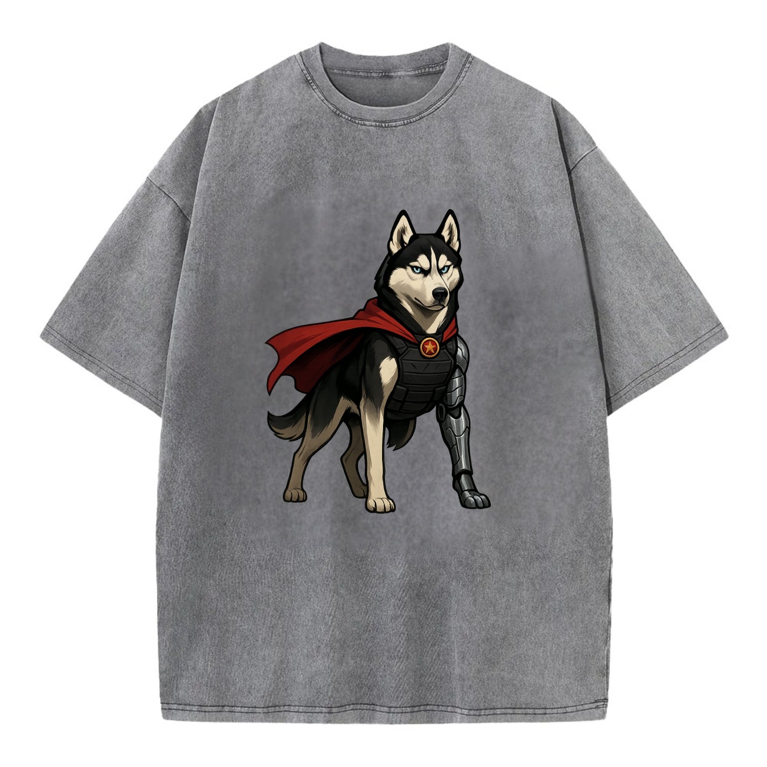 Siberian Husky Winter Soldier  - Vintage T-shirt - Grey