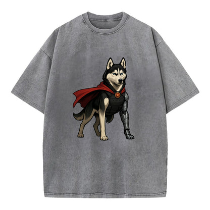 Siberian Husky Winter Soldier  - Vintage T-shirt - Grey