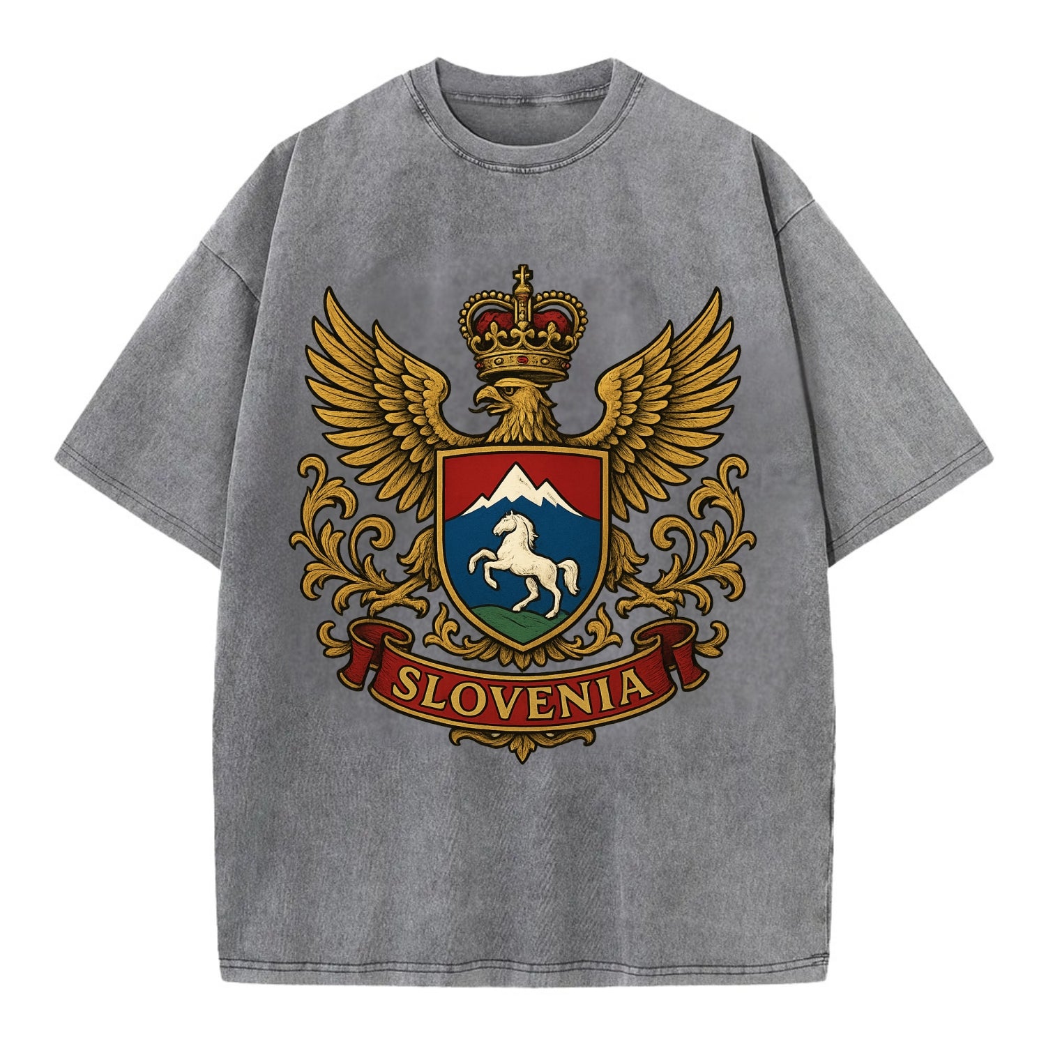 Slovenia Heritage Badge  - Vintage T-shirt - Grey