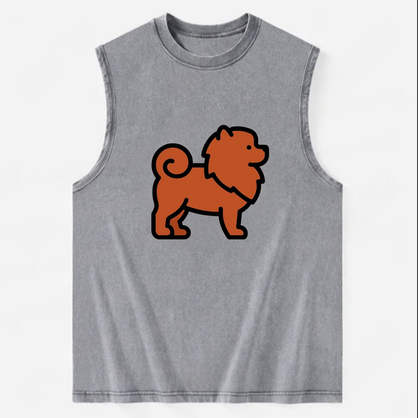 Chow Chow - Red fluffy flat side profile - Vintage Washed Tank - Grey