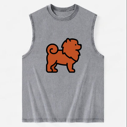 Chow Chow - Red fluffy flat side profile - Vintage Washed Tank - Grey