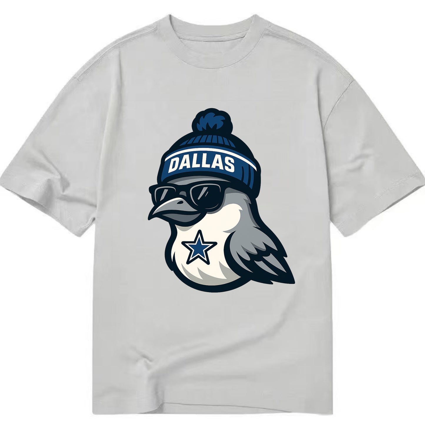 Dallas Mockingbird wearing Cowboys beanie with sheriff star and wayfarer - Classic T-shirt - Grey