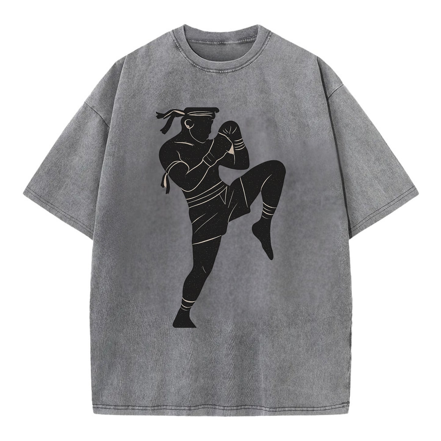 Muay Thai fighter with knee strike - Vintage T-shirt - Grey