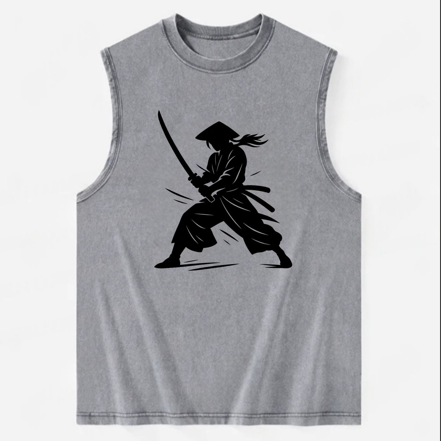 Samurai in battle-ready stance - Vintage Washed Tank - Grey