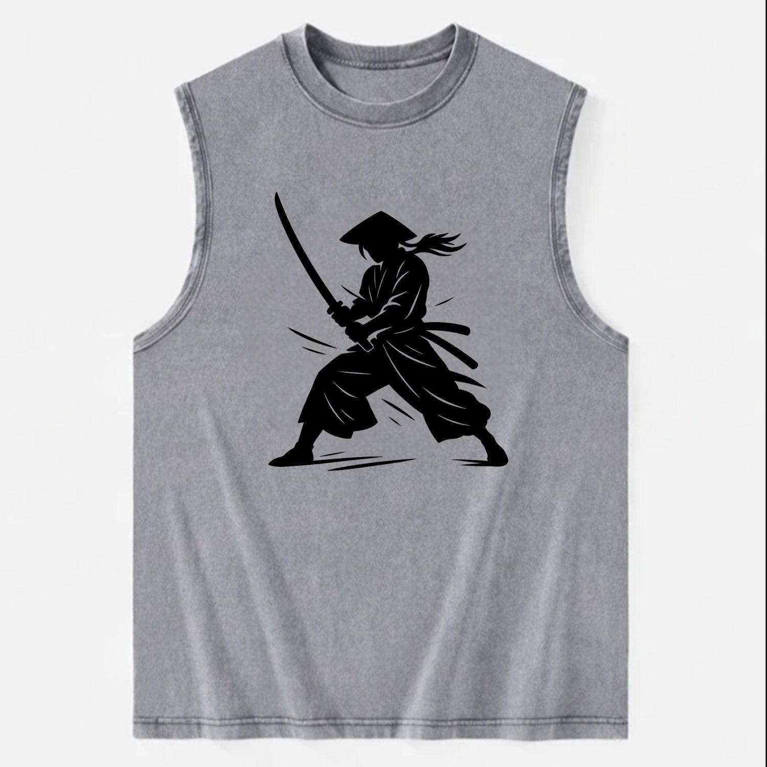 Samurai in battle-ready stance - Vintage Washed Tank - Grey