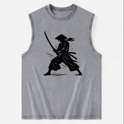 Samurai in battle-ready stance - Vintage Washed Tank - Grey