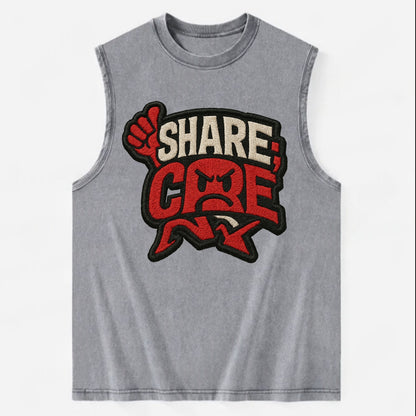 SHARE;CARE TOO MUCH Oversharer Green Hat - Vintage Washed Tank - Grey
