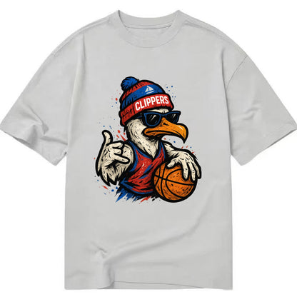 LA Seagull wearing Clippers red white and blue beanie with ship patch and - Classic T-shirt - Grey