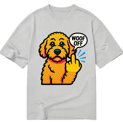 Goldendoodle with teddy bear face and curly golden coat, friendly paw flipping off - Classic T-shirt - Grey