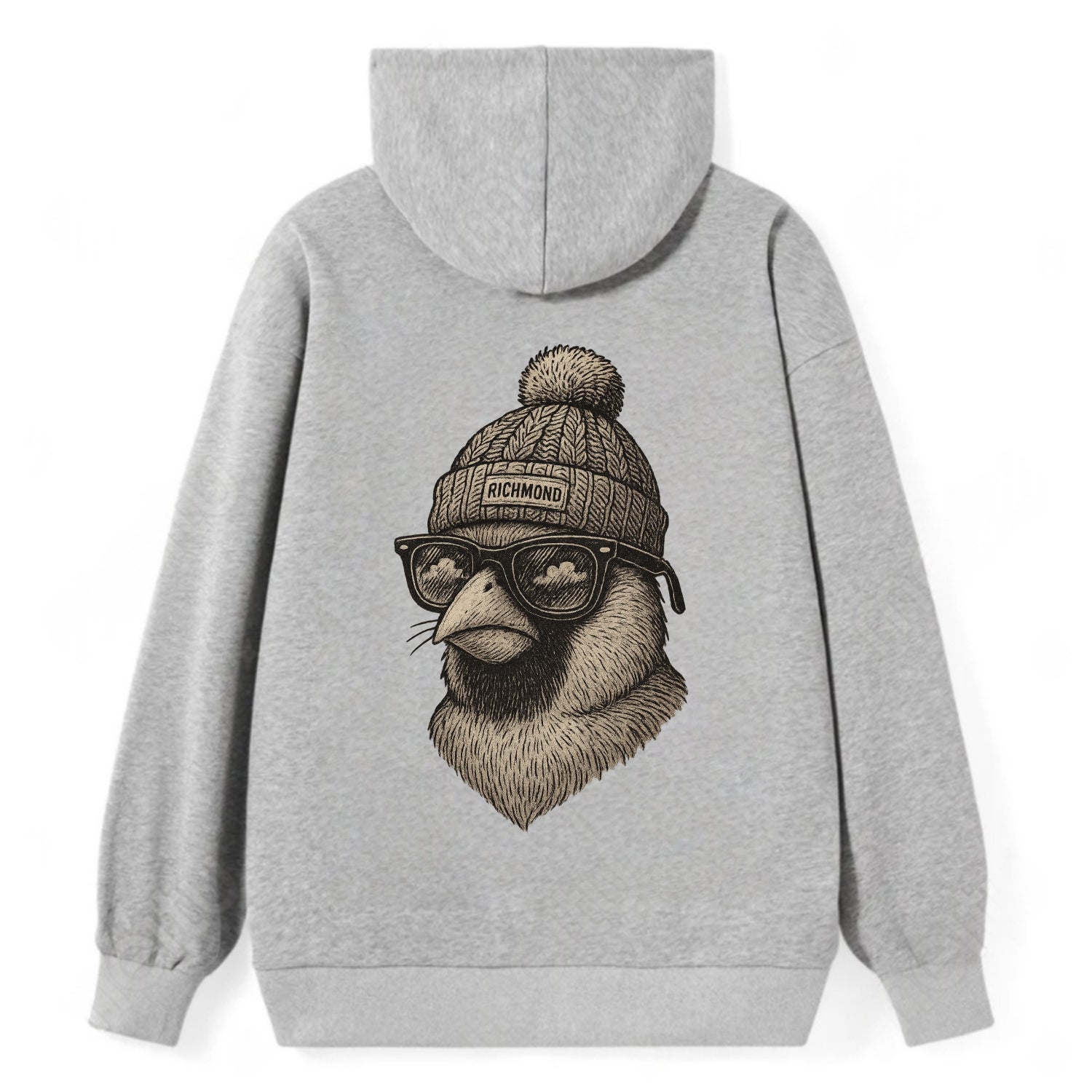 Virginia Cardinal wearing Richmond beanie with pom pom and wayfarer - Classic Pullover Hoodie - Grey