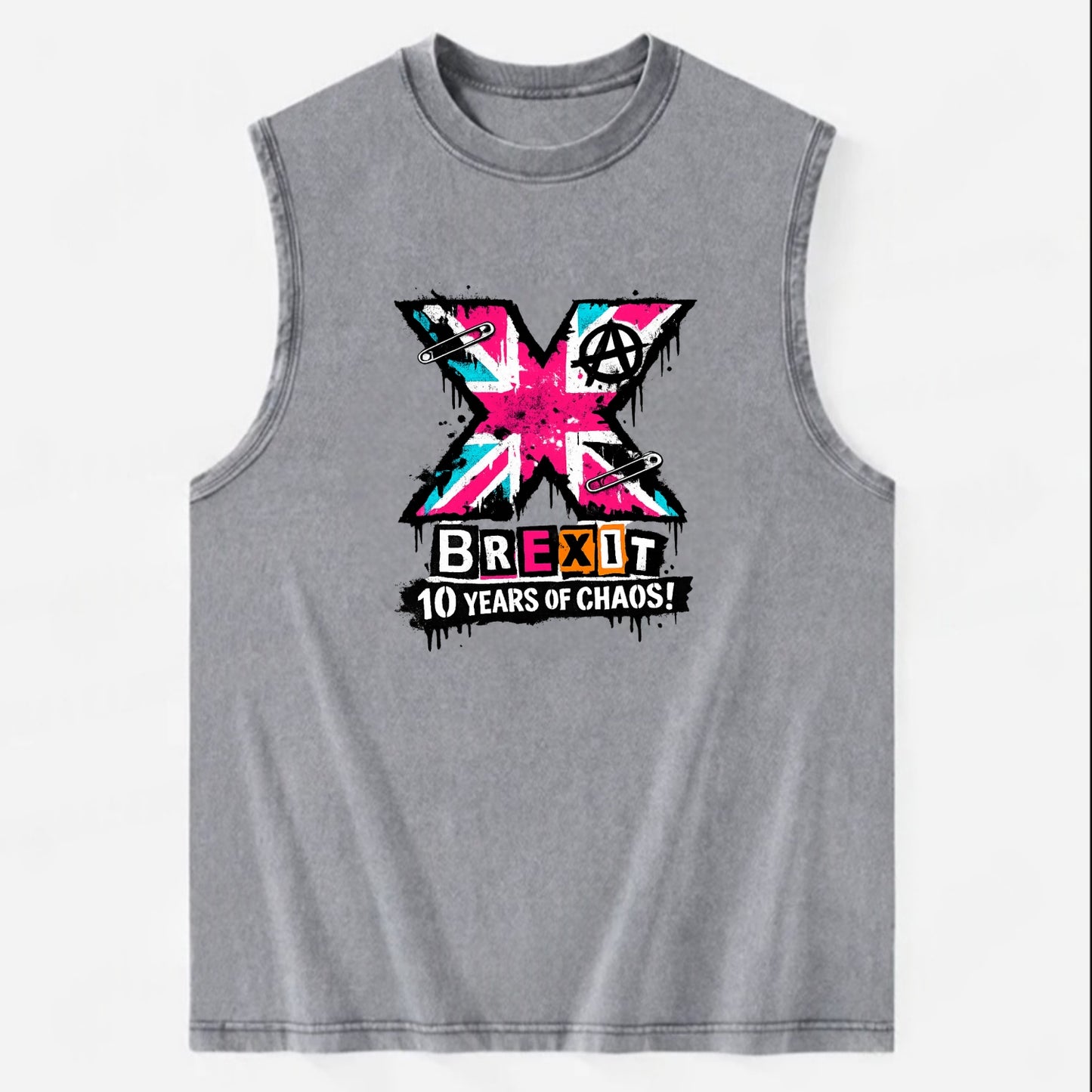X YEARS | Roman numeral X massive | Union Jack fill pattern | Bold statement - Vintage Washed Tank - Grey