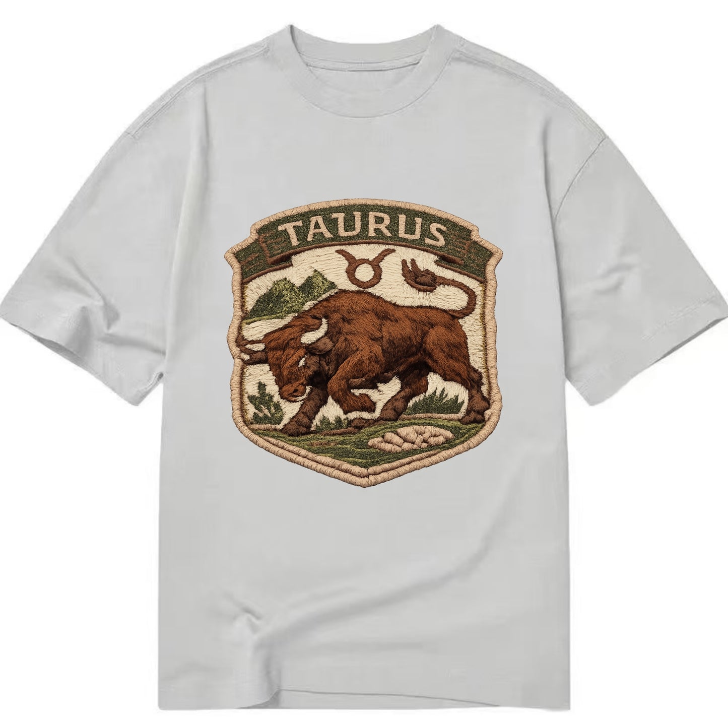 TAURUS BULL - strong bull in brown and green , earth sign - Classic T-shirt - Grey