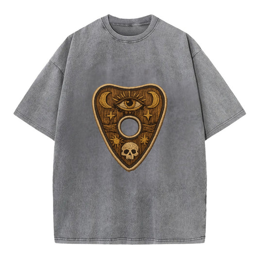 OUIJA PLANCHETTE - spirit board pointer in wood and gold , seance - Vintage T-shirt - Grey
