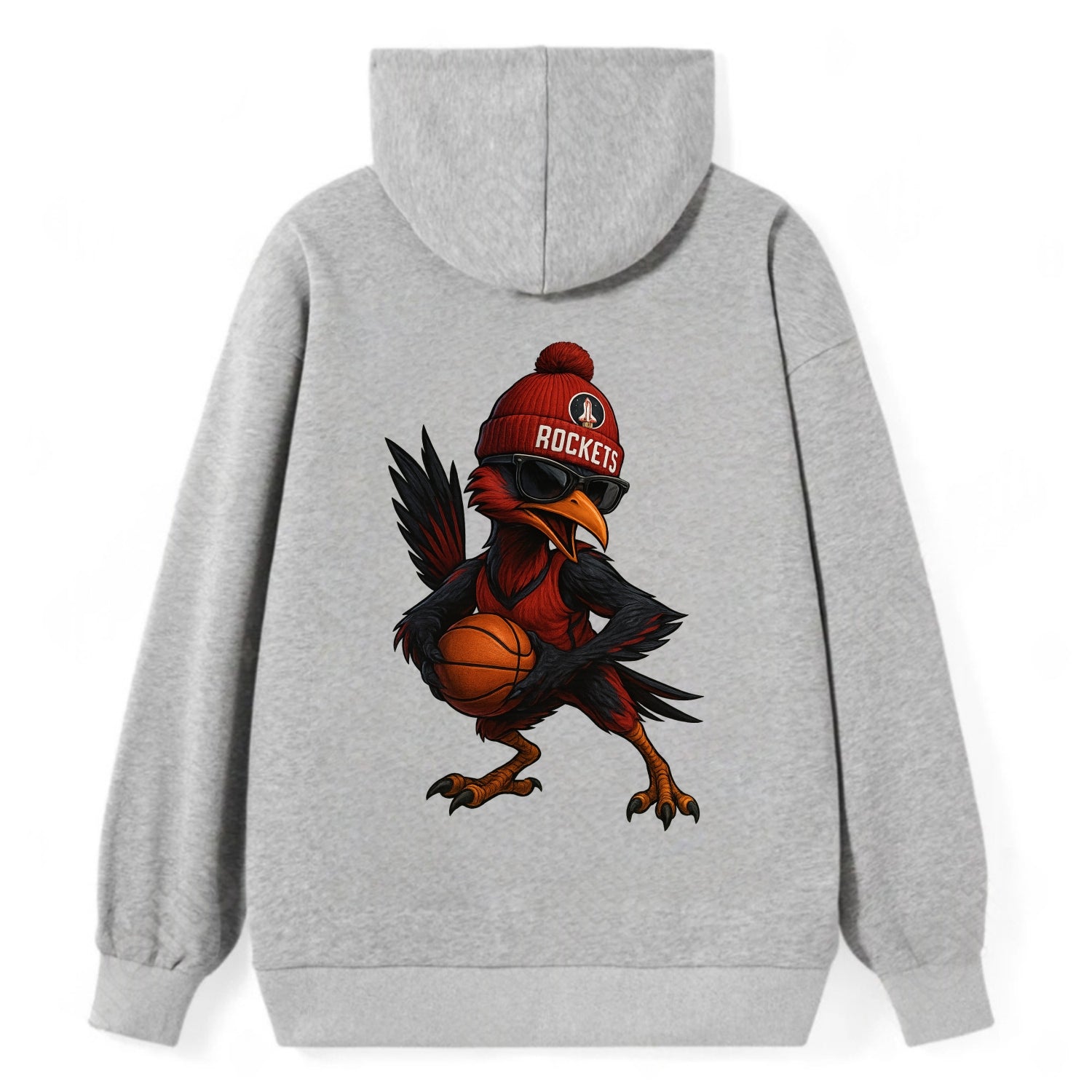 Houston Roadrunner wearing Rockets beanie with launch pad patch and - Classic Pullover Hoodie - Grey