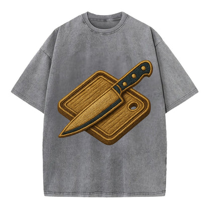 Chef knife with cutting board - culinary enthusiast - Vintage T-shirt - Grey