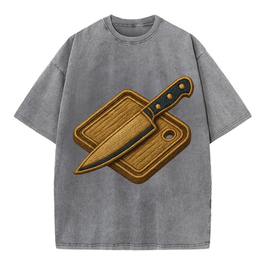 Chef knife with cutting board - culinary enthusiast - Vintage T-shirt - Grey