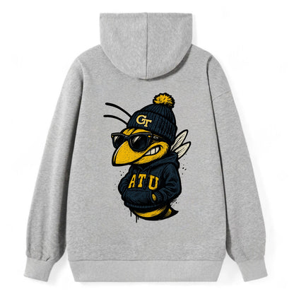 Atlanta Yellow Jacket wearing Georgia Tech beanie with GT patch - Classic Pullover Hoodie - Grey