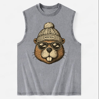 Montreal Beaver wearing Montreal beanie - Vintage Washed Tank - Grey