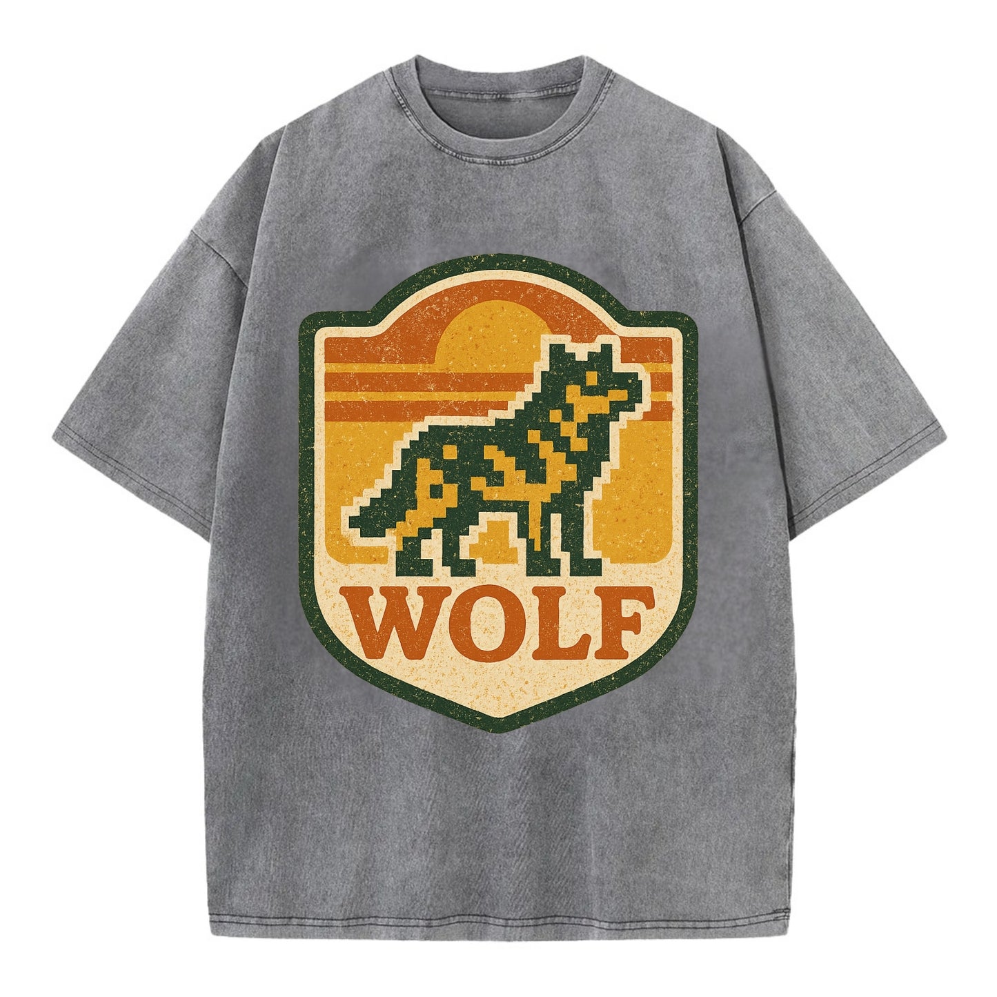 Digital Pixel Wolf  - Vintage T-shirt - Grey