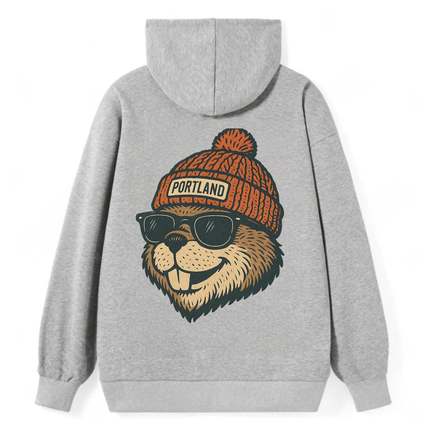 Oregon Beaver wearing Portland beanie with pom pom and wayfarer sunglasses - Classic Pullover Hoodie - Grey