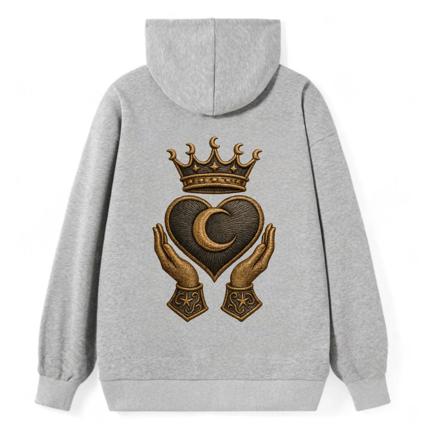 Moonlit crescent crown cradling a hematite heart with stargazer hands - Classic Pullover Hoodie - Grey