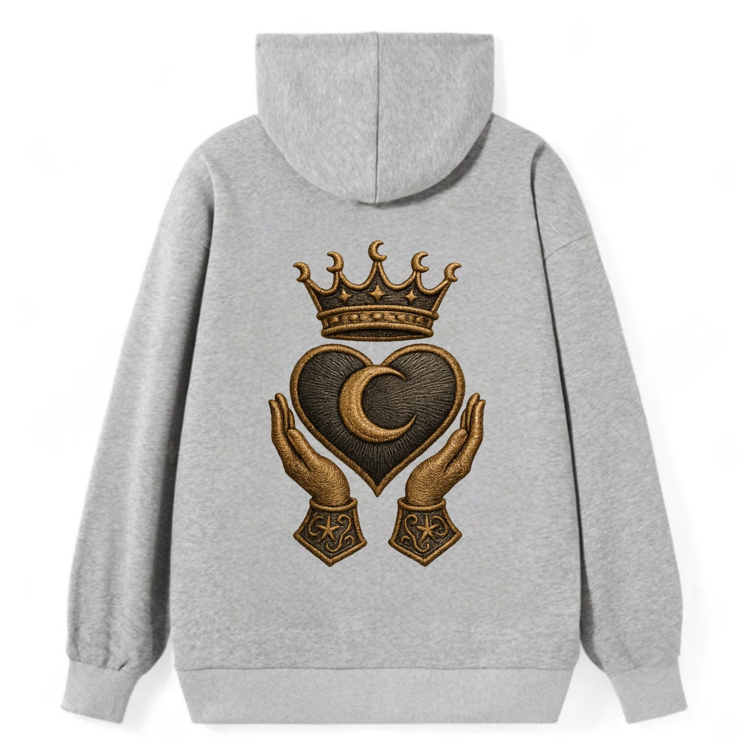 Moonlit crescent crown cradling a hematite heart with stargazer hands - Classic Pullover Hoodie - Grey