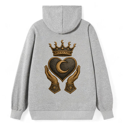 Moonlit crescent crown cradling a hematite heart with stargazer hands - Classic Pullover Hoodie - Grey