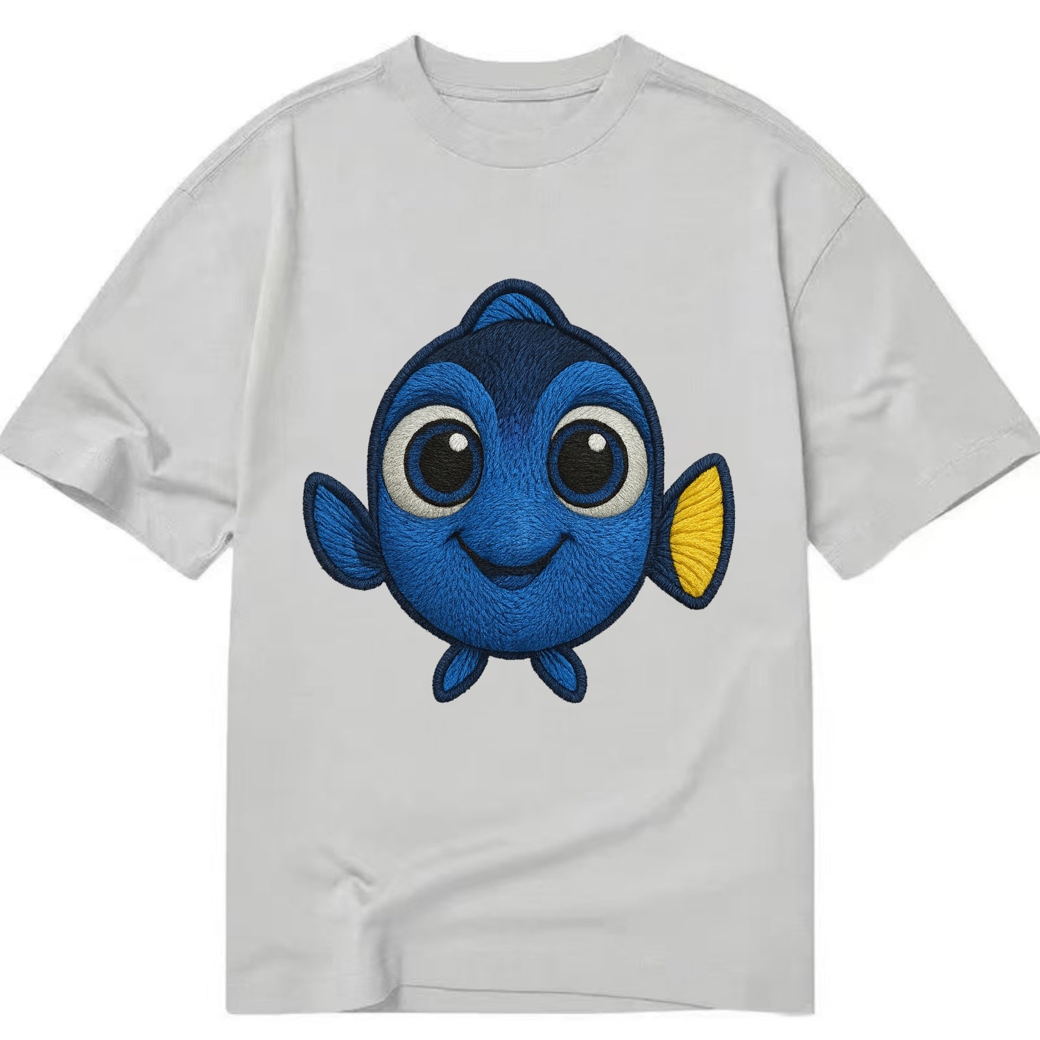 Baby Blue Tang - bright blue with yellow tail, big eyes, front-facing, Dory-style - Classic T-shirt - Grey