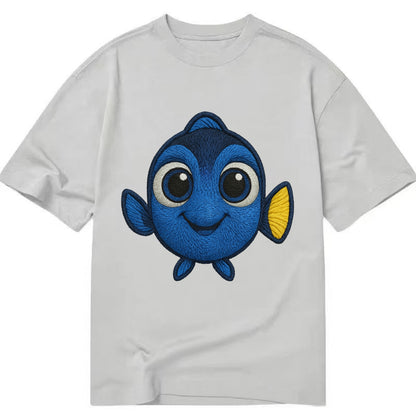 Baby Blue Tang - bright blue with yellow tail, big eyes, front-facing, Dory-style - Classic T-shirt - Grey