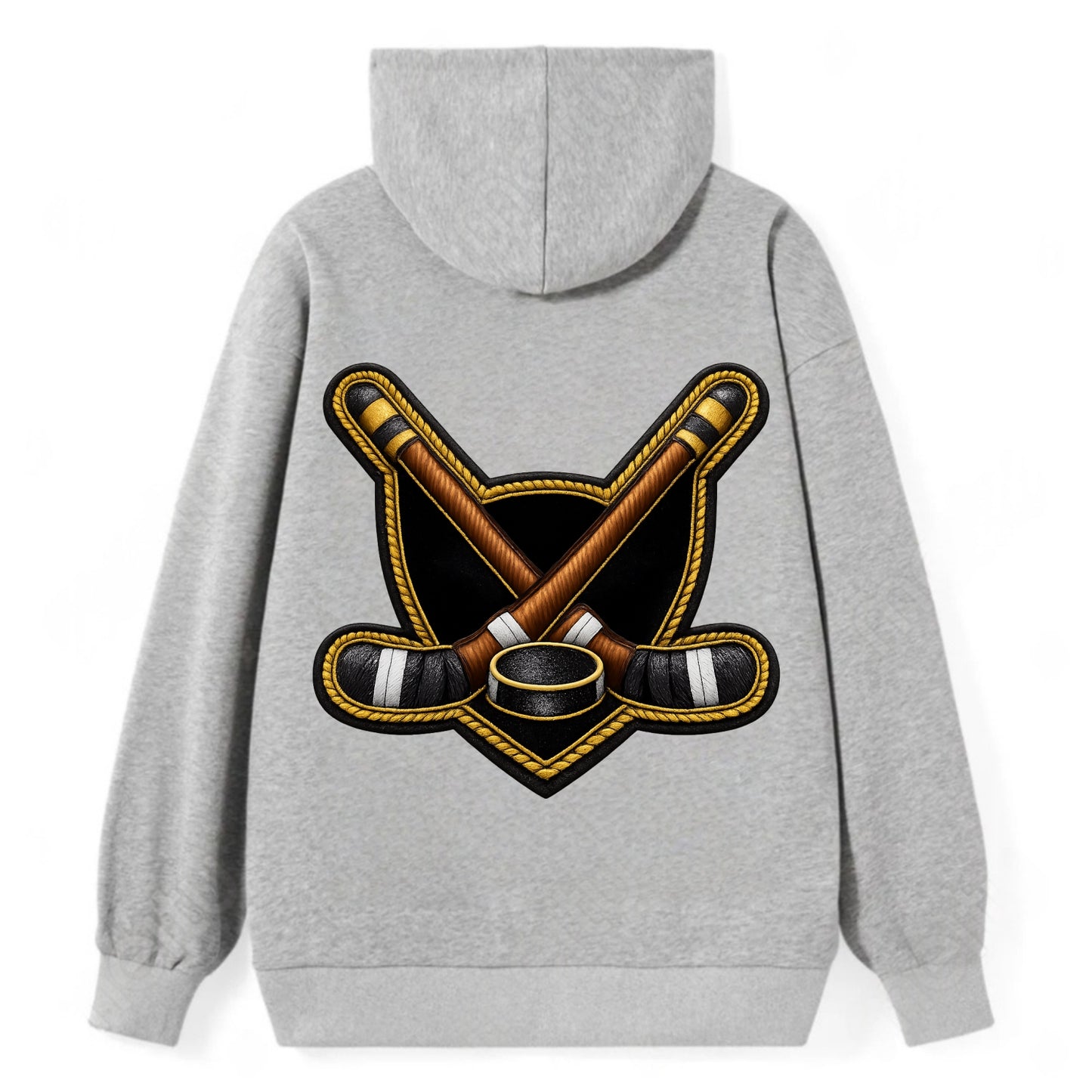 Embroidered patch design - HOCKEY CROSSED STICKS - ice hockey sticks with - Classic Pullover Hoodie - Grey