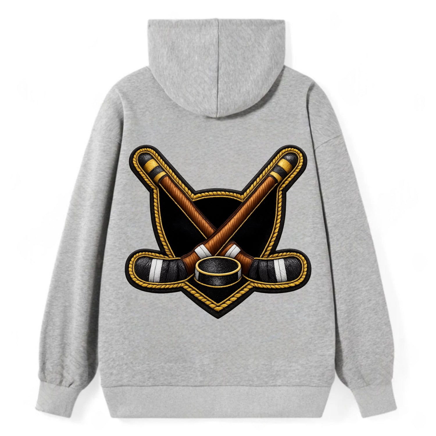 Embroidered patch design - HOCKEY CROSSED STICKS - ice hockey sticks with - Classic Pullover Hoodie - Grey