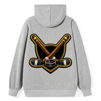 Embroidered patch design - HOCKEY CROSSED STICKS - ice hockey sticks with - Classic Pullover Hoodie - Grey