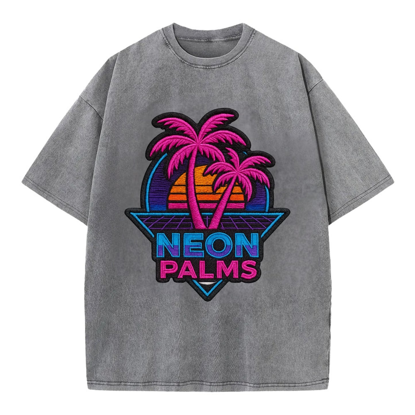 Neon Palms - Vintage T-shirt - Grey