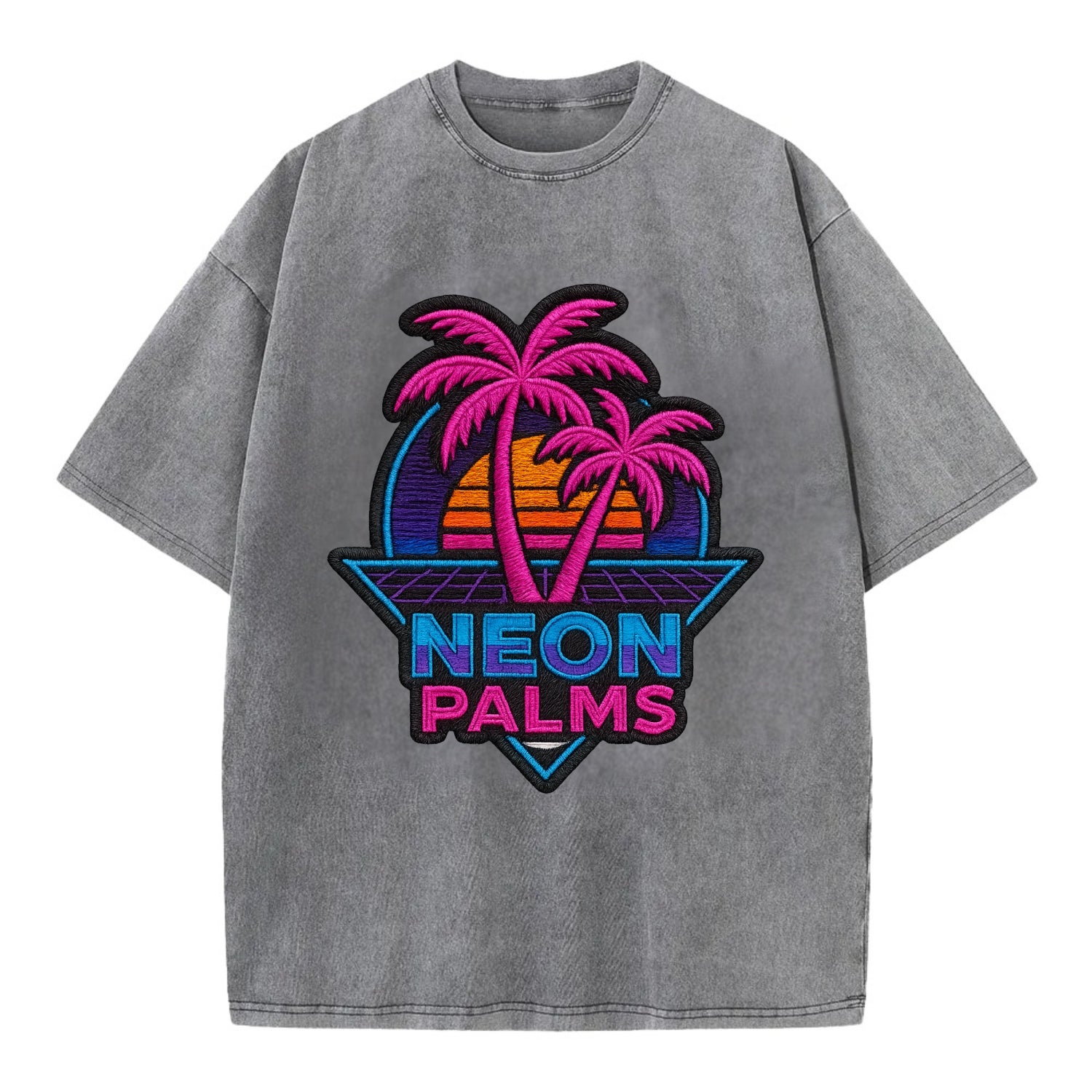 Neon Palms - Vintage T-shirt - Grey