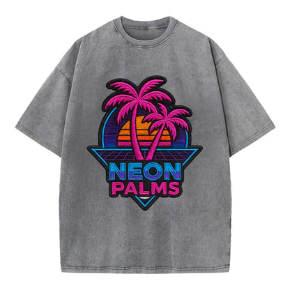 Neon Palms - Vintage T-shirt - Grey